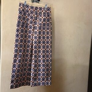 Anthropologie Floral Patterned Cropped Pants - Brown and White